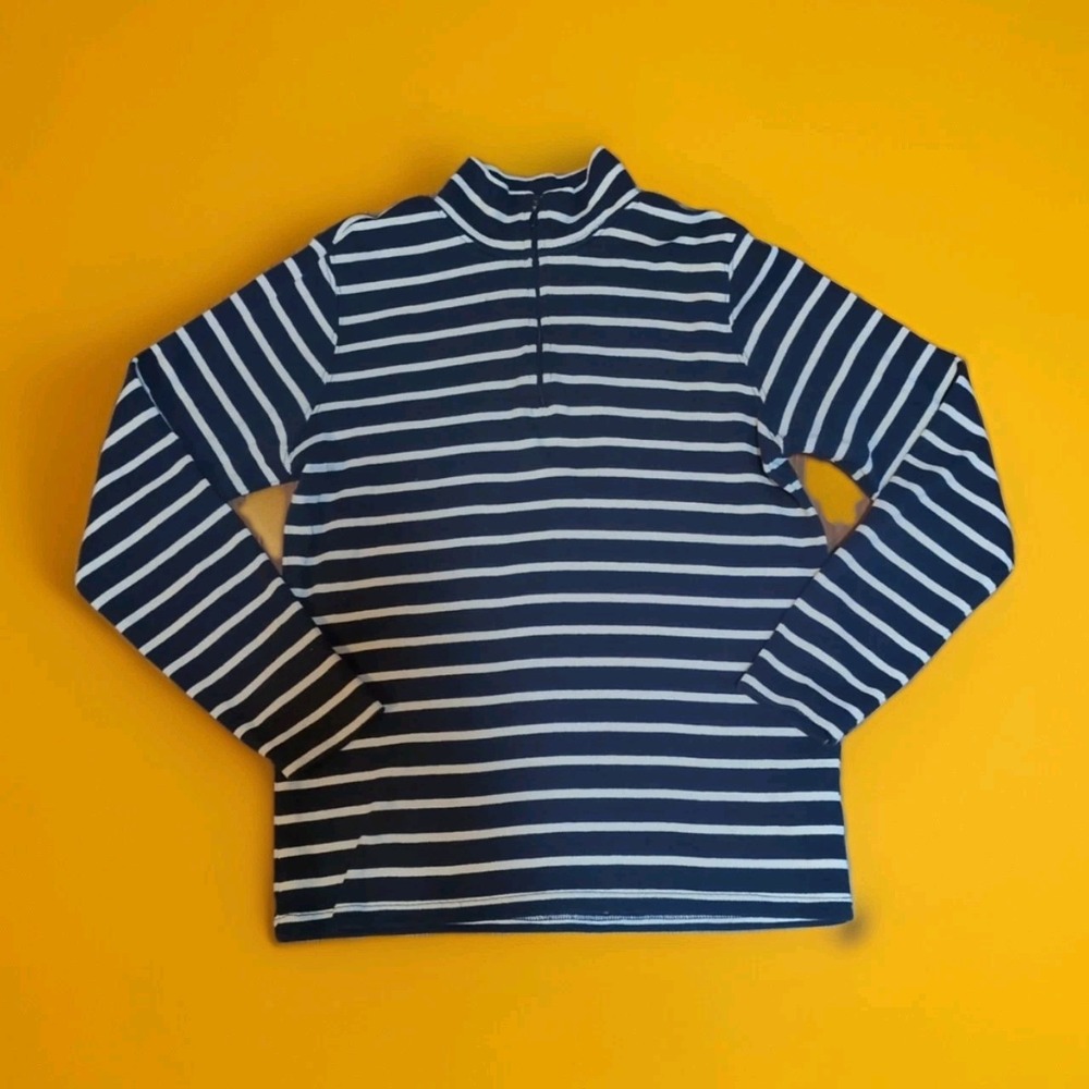 LL Bean AZ M Preppy 100% Cotton Knit Quarter Zip Pullover 🔵 Striped 🤍 Nautical - Picture 3 of 9